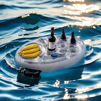 Πολυλειτουργική φουσκωτή θήκη ποτηριών για νερό πισίνας με υψηλές πωλήσεις, μπαρ πάγου, φουσκωτό σουβέρ, πλωτός δίσκος νερού και ποτών