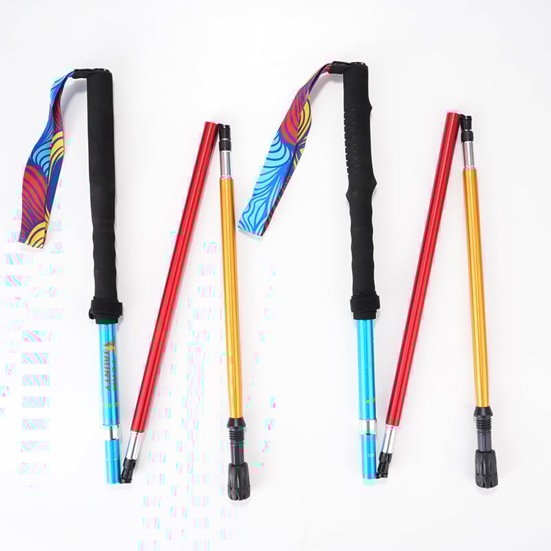 Baston telescopic pliabil, ultra-ușor, din aliaj de aluminiu 7075, pentru drumeții în aer liber, cu patru secțiuni, absorbant de șocuri, pentru alergare pe teren, alpinism