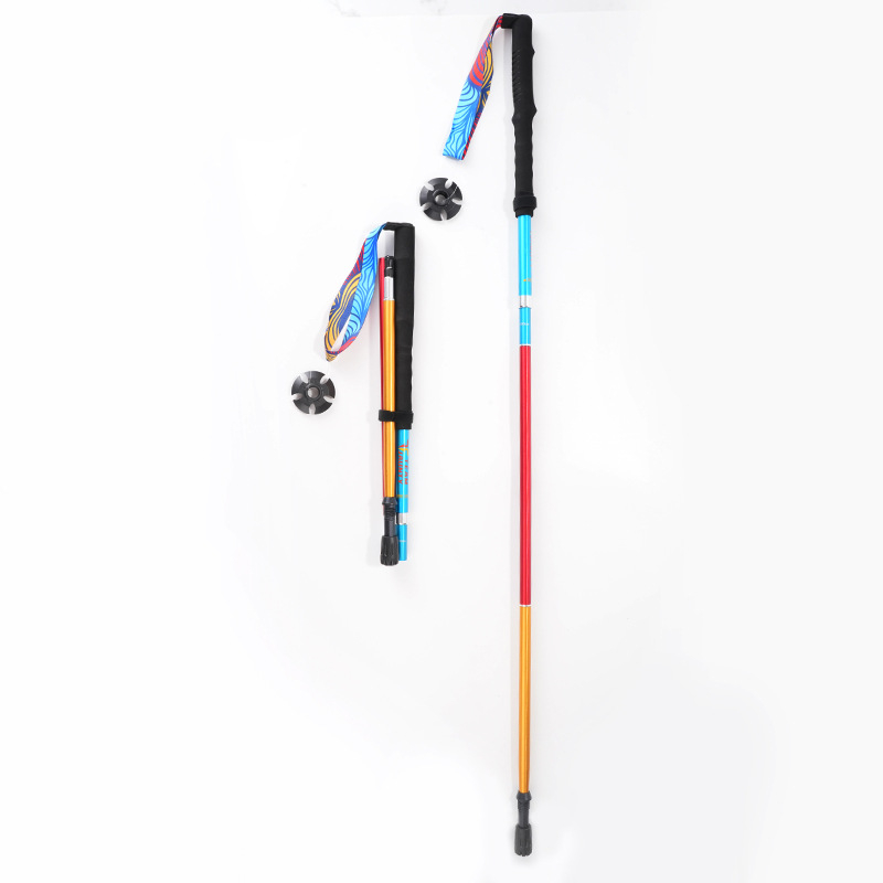 7075 aliuminio lydinio skandinaviško itin lengvo lauko žygių lazdos, keturių dalių, sulankstomos, smūgius sugeriančios, teleskopinės, bėgimo, alpinizmo lazdos