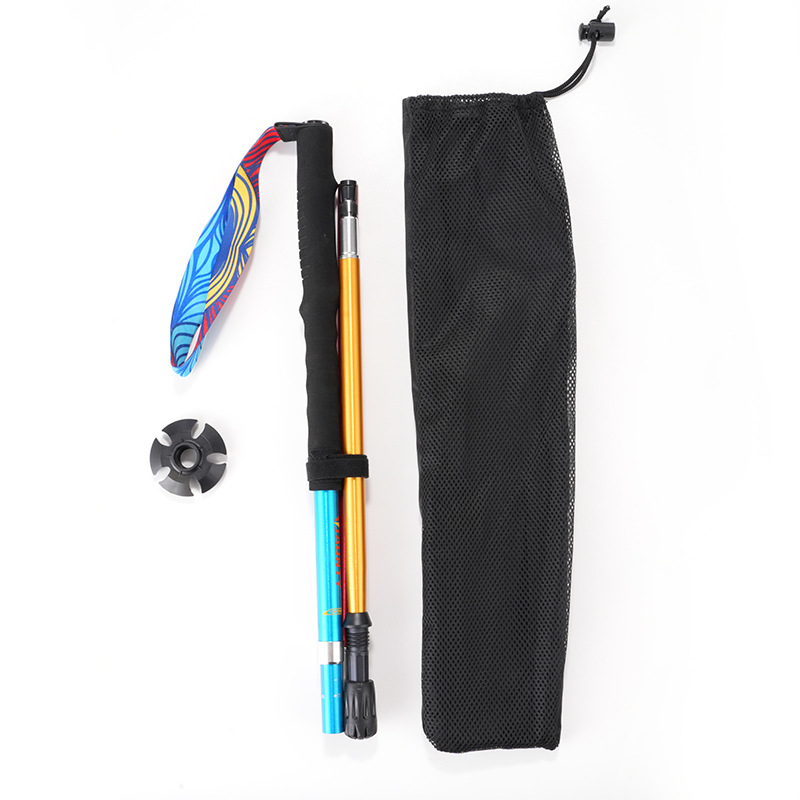 7075 aliuminio lydinio skandinaviško itin lengvo lauko žygių lazdos, keturių dalių, sulankstomos, smūgius sugeriančios, teleskopinės, bėgimo, alpinizmo lazdos