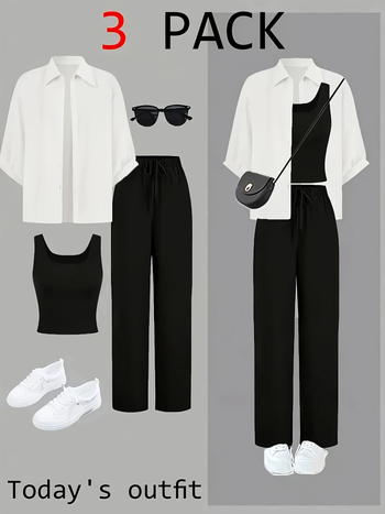 Σετ καλοκαιρινών ρούχων ντοπαμίνης 2025, νέο μοντέρνο παντελόνι με αντιγηραντική δράση, σετ τριών τεμαχίων, με πουκάμισο και αδυνάτισμα πουκάμισο