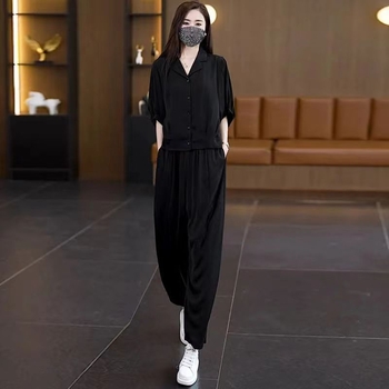 Γυναικείο κοστούμι μόδας για μεγάλες κυρίες, καλοκαιρινό, δυτικό στυλ, σετ δύο τεμαχίων με κοντομάνικο, λεπτό, χαλαρό, κομψό παντελόνι Harlan για μητέρες