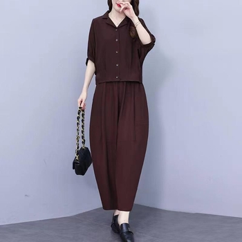 Γυναικείο κοστούμι μόδας για μεγάλες κυρίες, καλοκαιρινό, δυτικό στυλ, σετ δύο τεμαχίων με κοντομάνικο, λεπτό, χαλαρό, κομψό παντελόνι Harlan για μητέρες