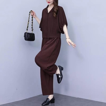 Γυναικείο κοστούμι μόδας για μεγάλες κυρίες, καλοκαιρινό, δυτικό στυλ, σετ δύο τεμαχίων με κοντομάνικο, λεπτό, χαλαρό, κομψό παντελόνι Harlan για μητέρες