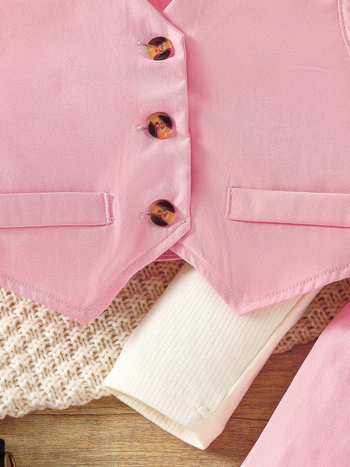 Κορεάτικο δράμα με κομψό, κομψό κοστούμι υψηλής ποιότητας, μικρό, ροζ κοστούμι Chanel, γιλέκο, παντελόνι, ψηλό γιακά, πουκάμισο, τριών τεμαχίων, μοντέρνο κοστούμι