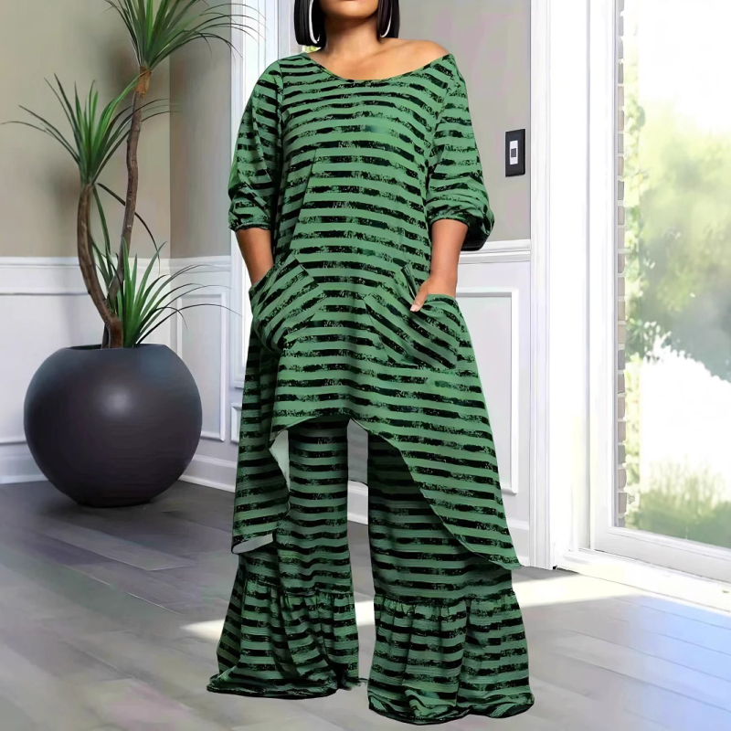 Dámsky ležérny oblek Directional Plus Size, veľkosť Zväčšenie, módny ležérny nepravidelný top a skladané nohavice so širokými nohavicami