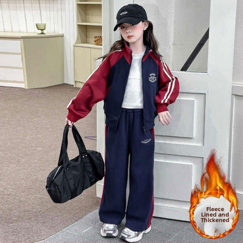 Μοντέρνο κοστούμι κορεάτικου στυλ για κορίτσια στο διαδίκτυο, μεσαίου μεγέθους, παιδιά, φθινόπωρο και χειμώνα, κομψό, μοντέρνο, πουκάμισο με φερμουάρ και τράβηγμα στους ώμους, σετ δύο τεμαχίων