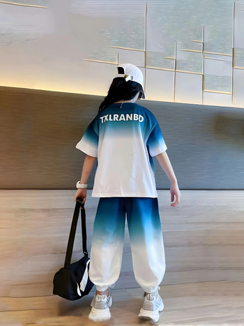 Εκρήξεις εξωτερικού εμπορίου στην Ευρώπη και την Αμερική Παιδικά ρούχα Παιδικό κοντομάνικο παντελόνι με ντεγκραντέ κοστούμι για κορίτσια Western Style Αθλητικό μεταξωτό κοστούμι Ice