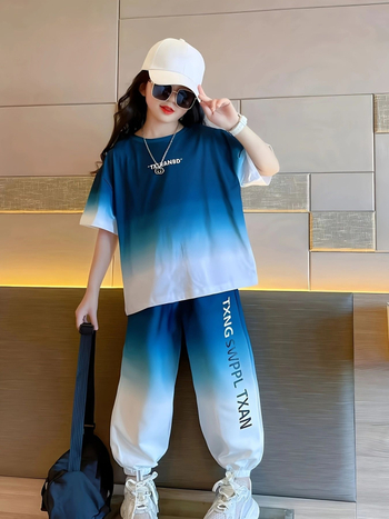 Εκρήξεις εξωτερικού εμπορίου στην Ευρώπη και την Αμερική Παιδικά ρούχα Παιδικό κοντομάνικο παντελόνι με ντεγκραντέ κοστούμι για κορίτσια Western Style Αθλητικό μεταξωτό κοστούμι Ice