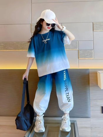 Εκρήξεις εξωτερικού εμπορίου στην Ευρώπη και την Αμερική Παιδικά ρούχα Παιδικό κοντομάνικο παντελόνι με ντεγκραντέ κοστούμι για κορίτσια Western Style Αθλητικό μεταξωτό κοστούμι Ice