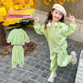 Φθινόπωρο 2024 για κορίτσια, κομψό, μοντέρνο, λουλουδάτο σετ δύο τεμαχίων για νεογέννητα και μωρά, για κορίτσια, ανοιξιάτικο και φθινοπωρινό, casual