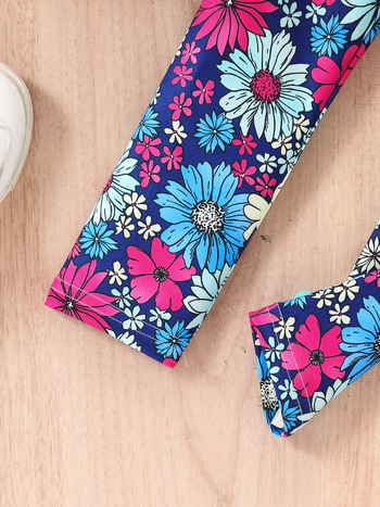 Σετ παντελονιών με μακριά μανίκια για κορίτσια εξωτερικού εμπορίου χονδρικής, δύο τεμαχίων, άνοιξη και φθινόπωρο, ροζ ακανόνιστο μοτίβο λουλουδιών