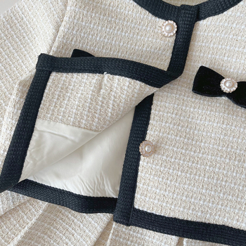 Μακρυμάνικο κοστούμι από τουίντ για κοριτσάκι, άνοιξη 2025, μοντέρνο σετ δύο τεμαχίων, τζάκετ και φούστα διασημοτήτων για μωρά, για κορίτσια, για διασημότητες