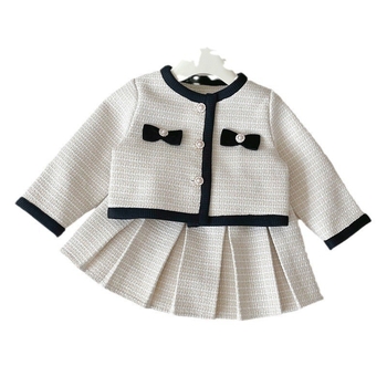 Μακρυμάνικο κοστούμι από τουίντ για κοριτσάκι, άνοιξη 2025, μοντέρνο σετ δύο τεμαχίων, τζάκετ και φούστα διασημοτήτων για μωρά, για κορίτσια, για διασημότητες