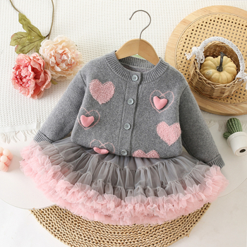 Παιδικό πλεκτό παλτό για κορίτσια 2024 Φθινόπωρο Νέο Στυλ Κοριτσιών Μωρό Παιδικό Πουλόβερ Καρδιά Ζακέτα Τοπ