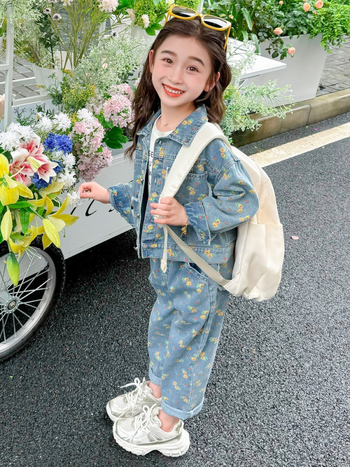 Παιδικό σετ δύο τεμαχίων για κορίτσια με κίτρινο λουλούδι, άνοιξη και φθινόπωρο 2025, νέο μοντέρνο παιδικό σετ δύο τεμαχίων για μωρά και κορίτσια, φθινοπωρινό