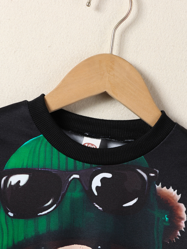 Fiú öltöny Őszi, határokon átnyúló, nagykereskedelmi, európai és amerikai stílusú, medvenyomatos, kerek nyakú, hosszú ujjú, melegítő, lezser, kétrészes nadrág szett