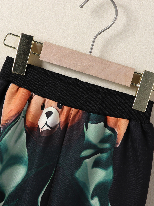 Fiú öltöny Őszi, határokon átnyúló, nagykereskedelmi, európai és amerikai stílusú, medvenyomatos, kerek nyakú, hosszú ujjú, melegítő, lezser, kétrészes nadrág szett