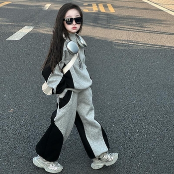 Κοριτσίστικο κοστούμι Άνοιξη και Φθινόπωρο 2025 Νέο σετ δύο τεμαχίων για μεγάλα αγόρια, αθλητικά ρούχα για κορίτσια, εφήβους και παιδιά, ανοιξιάτικο φόρεμα