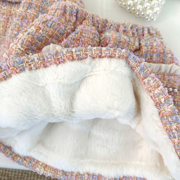 Μοντέρνο φόρεμα σε στυλ Chanel για κορίτσια με επένδυση, χειμερινό σετ δύο τεμαχίων με φούστα και σακάκι, νέα μόδα, με επένδυση και χοντρό μπουφάν