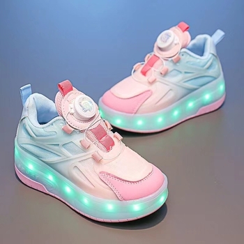 Heloo kingad tüdrukutele kevad ja sügis 2025 uued tüdrukute rihmarattaga kingad võrgust punase vilkuriga laste uisutamis tossud pöörleva pandlaga