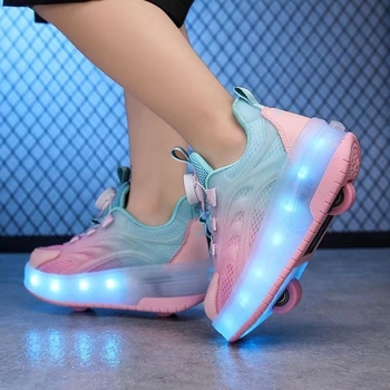 Heloo kingad tüdrukutele kevad ja sügis 2025 uued tüdrukute rihmarattaga kingad võrgust punase vilkuriga laste uisutamis tossud pöörleva pandlaga