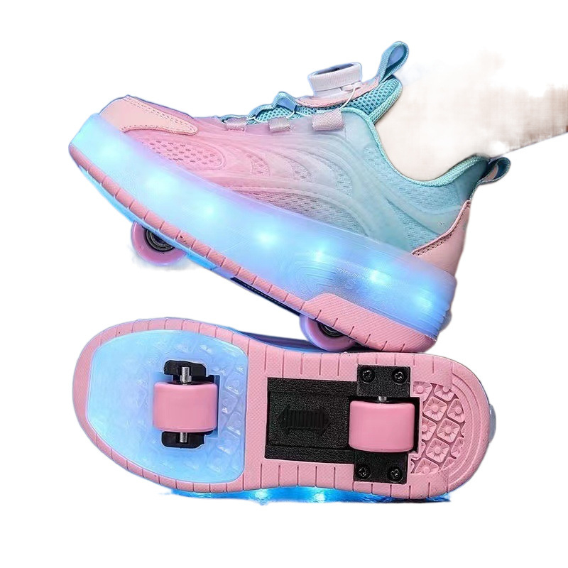 Heloo kingad tüdrukutele kevad ja sügis 2025 uued tüdrukute rihmarattaga kingad võrgust punase vilkuriga laste uisutamis tossud pöörleva pandlaga