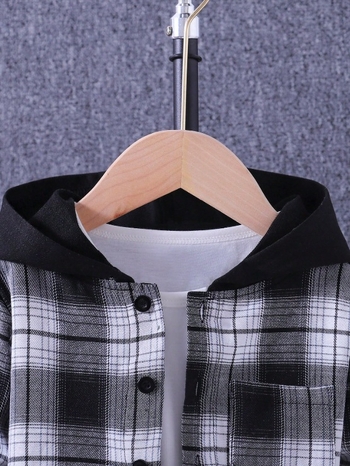 Cross-Border különleges tavaszi kockás kardigán, dzseki, nadrág, öltöny, fiú kapucnis, hosszú ujjú ing és nadrág kétrészes szett