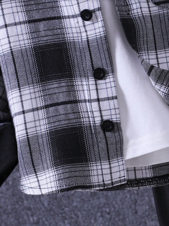 Cross-Border különleges tavaszi kockás kardigán, dzseki, nadrág, öltöny, fiú kapucnis, hosszú ujjú ing és nadrág kétrészes szett