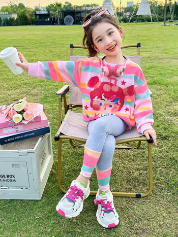 Dievčenské farebné pruhované legíny, dvojdielna súprava, nový kórejský štýl, internetový oblek celebrít, dropshipping, detské oblečenie, detské jarné oblečenie Trbottomy