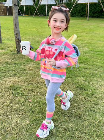 Dievčenské farebné pruhované legíny, dvojdielna súprava, nový kórejský štýl, internetový oblek celebrít, dropshipping, detské oblečenie, detské jarné oblečenie Trbottomy