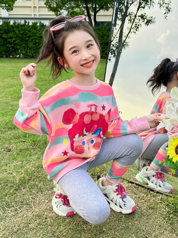 Dievčenské farebné pruhované legíny, dvojdielna súprava, nový kórejský štýl, internetový oblek celebrít, dropshipping, detské oblečenie, detské jarné oblečenie Trbottomy