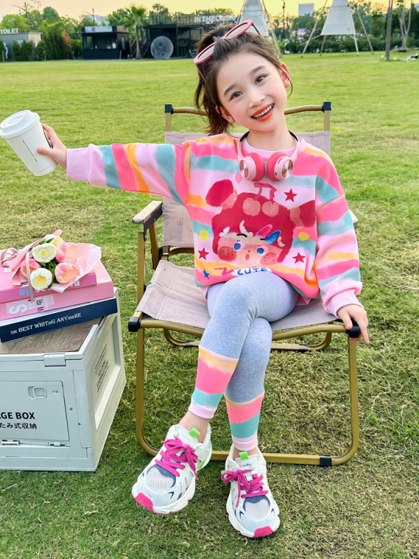 Dievčenské farebné pruhované legíny, dvojdielna súprava, nový kórejský štýl, internetový oblek celebrít, dropshipping, detské oblečenie, detské jarné oblečenie Trbottomy