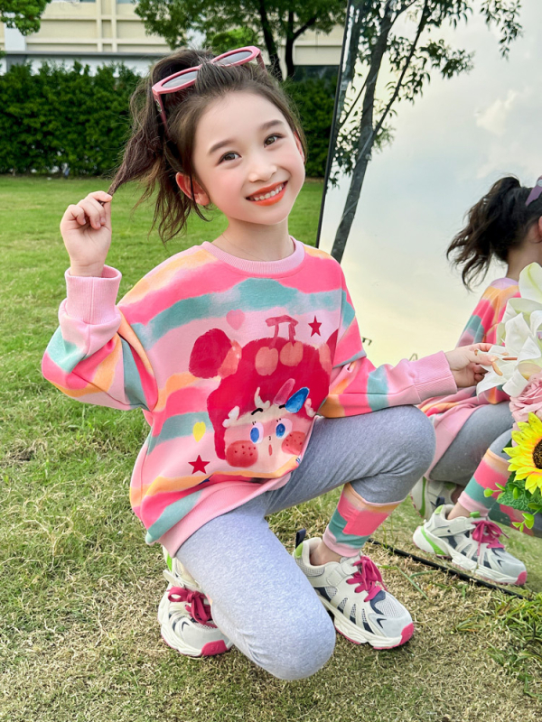 Dievčenské farebné pruhované legíny, dvojdielna súprava, nový kórejský štýl, internetový oblek celebrít, dropshipping, detské oblečenie, detské jarné oblečenie Trbottomy