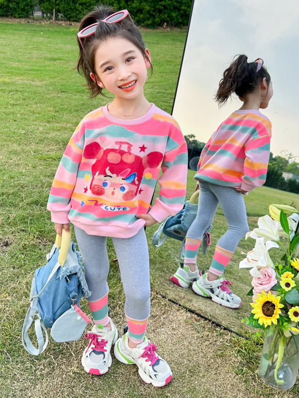 Dievčenské farebné pruhované legíny, dvojdielna súprava, nový kórejský štýl, internetový oblek celebrít, dropshipping, detské oblečenie, detské jarné oblečenie Trbottomy