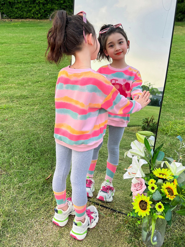 Dievčenské farebné pruhované legíny, dvojdielna súprava, nový kórejský štýl, internetový oblek celebrít, dropshipping, detské oblečenie, detské jarné oblečenie Trbottomy