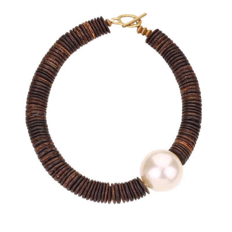 Európai és amerikai etnikai stílusú személyre szabott kulcscsontlánc-kiegészítők, határokon átnyúló divatos kókuszhéj gyöngy nyaklánc, női ékszerek, niche dizájn