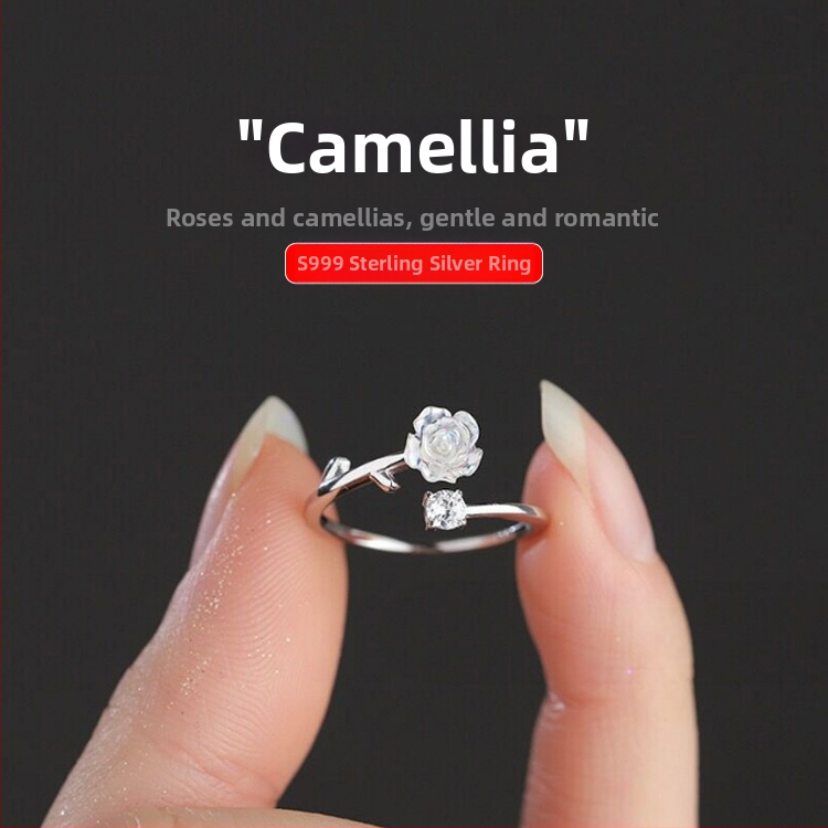 Prantsuse õrn ~ Camellia sõrmus naiste ins kõrge tundega niši disainiga kerge luksuslik Chaneli stiilis sõrmus avatud retrohõnguline