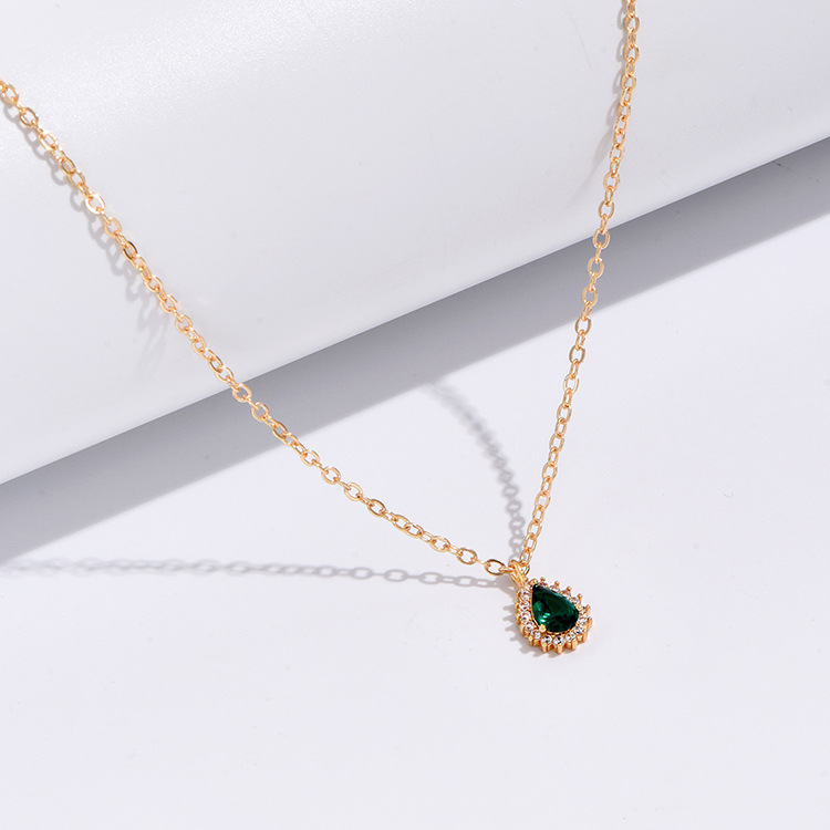 Prantsuse kunstiline retro stiilis smaragdvastane vask kullatud prantsuse kaelakee naiste veepiisaga tsirkoonehted uues stiilis