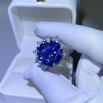 Δαχτυλίδι moissanite 10 καρατίων Sapphire Blue χονδρικής ευρωπαϊκής και αμερικανικής καυτής πώλησης με δοκιμασμένο διαμάντι στυλό moissanite χρώματος με μαύρη κάρτα πιστοποιητικού