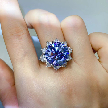 Δαχτυλίδι moissanite 10 καρατίων Sapphire Blue χονδρικής ευρωπαϊκής και αμερικανικής καυτής πώλησης με δοκιμασμένο διαμάντι στυλό moissanite χρώματος με μαύρη κάρτα πιστοποιητικού