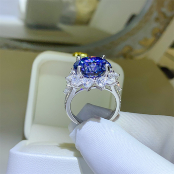 Δαχτυλίδι moissanite 10 καρατίων Sapphire Blue χονδρικής ευρωπαϊκής και αμερικανικής καυτής πώλησης με δοκιμασμένο διαμάντι στυλό moissanite χρώματος με μαύρη κάρτα πιστοποιητικού