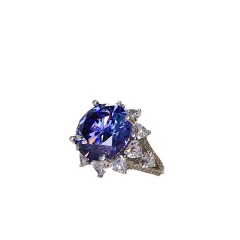 Δαχτυλίδι moissanite 10 καρατίων Sapphire Blue χονδρικής ευρωπαϊκής και αμερικανικής καυτής πώλησης με δοκιμασμένο διαμάντι στυλό moissanite χρώματος με μαύρη κάρτα πιστοποιητικού