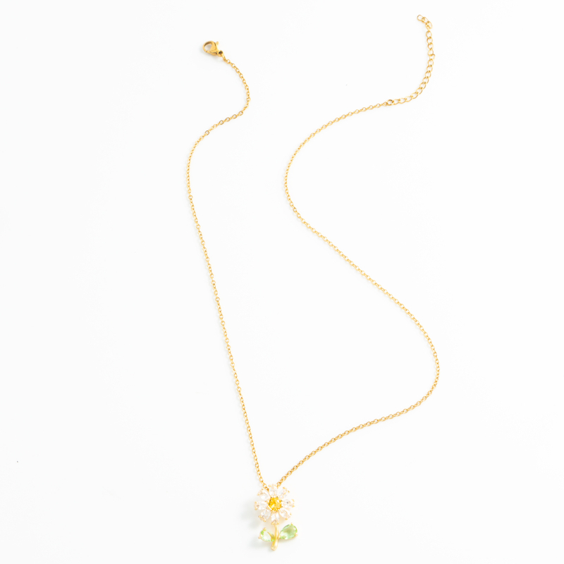 Rozsdamentes acél napraforgó mintás női nyaklánc strasszokkal és kövekkel, női nyaklánc lánccal