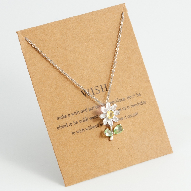 Rozsdamentes acél napraforgó mintás női nyaklánc strasszokkal és kövekkel, női nyaklánc lánccal