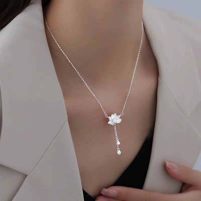 Colier Lotus de două ori pentru femei, stil chinezesc nou, nișă, lumină de lux, toate potrivirile, cadou antic de Ziua Mamei de înaltă calitate
