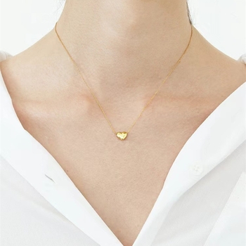 Κολιέ με καρδιά από ασήμι 925, επιχρυσωμένο με χρυσό 14 καρατίων, γυαλιστερό μενταγιόν σε σχήμα καρδιάς για γυναίκες, απλή νέα γαλλική αλυσίδα κλείδας χωρίς διαμάντια