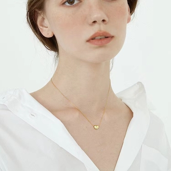 Κολιέ με καρδιά από ασήμι 925, επιχρυσωμένο με χρυσό 14 καρατίων, γυαλιστερό μενταγιόν σε σχήμα καρδιάς για γυναίκες, απλή νέα γαλλική αλυσίδα κλείδας χωρίς διαμάντια