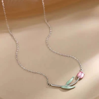 Κολιέ με κορεατικό στυλ με τουλίπα, γυναικείο κόσμημα, απλό μενταγιόν με αλυσίδα για κορίτσια, τιτάνιο ατσάλι