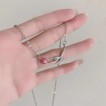 Κολιέ με κορεατικό στυλ με τουλίπα, γυναικείο κόσμημα, απλό μενταγιόν με αλυσίδα για κορίτσια, τιτάνιο ατσάλι